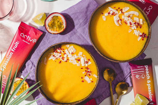 🌸Smoothie Bowl de primăvară cu Peach & Passion Fruit FiberShake🍑✨